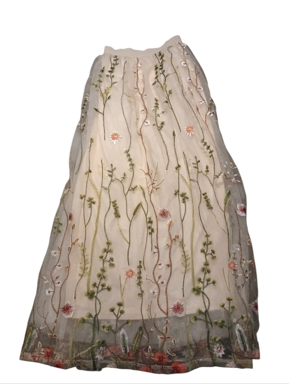 Cato Morning Bouquet Embroidered Ivory Floral Maxi Skirt, NWT Dior vibe